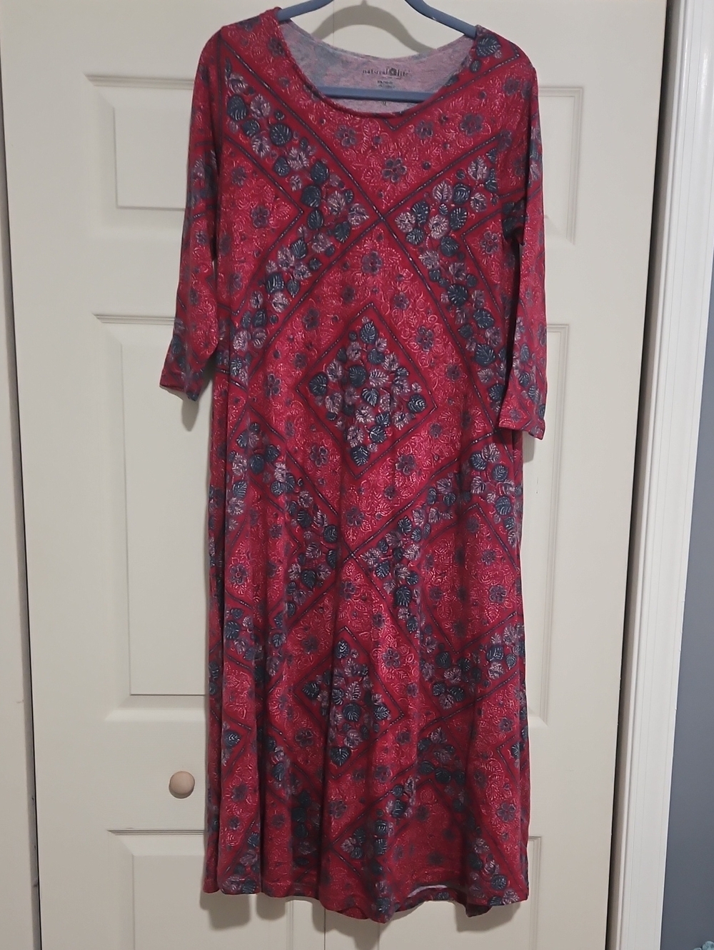 NATURAL LIFE Red Floral Maxi Dress with Blue Accents